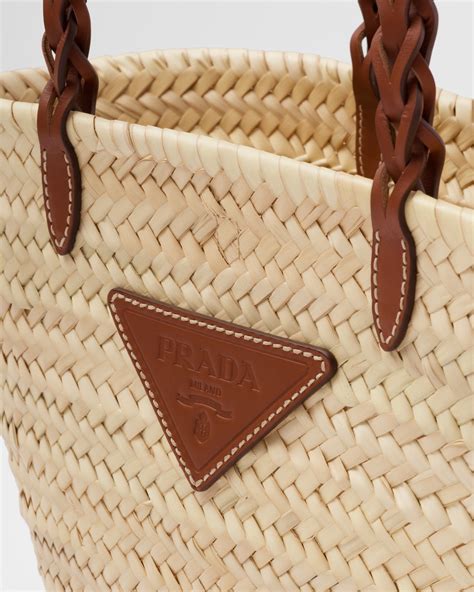 woven palm and leather tote prada